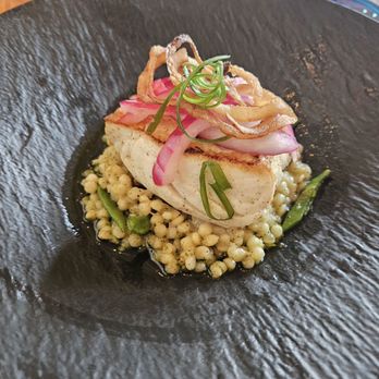 Passionfish - Halibut, Tomato-Truffle Butter, Savory Rice Custard - Seafood Near Me - Pacific Grove, California