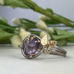 Mettle By Abby - Purple Sapphire and Diamond Leaf Ring