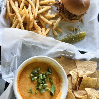 Rudy’s Golf - Buffalo chicken dip and chips Pulled pork sandwich with fries - Golf Near Me - Alexandria, Virginia Rudy’s Golf - Buffalo chicken dip and chips Pulled pork sandwich with fries - Golf Near Me - Alexandria, Virginia