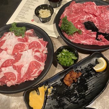Shabu Wara - Two same plates of Prime Angus Chuck Beef, and one of it is more than 50% fat and grease... - New American Near Me - Chino, California Shabu Wara - Two same plates of Prime Angus Chuck Beef, and one of it is more than 50% fat and grease... - New American Near Me - Chino, California