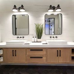 GMD Surfaces  - White quartz vanity top with mitered edge.