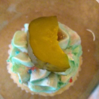 Hollow Spirits Distillery - My pickled cupcake, the frosting had a hint of pickle flavor, not bad.  The cake moist, the pickle slice in the center was crisp. - Beer, Wine & Spirits Near Me - Albuquerque, New Mexico