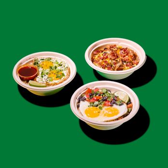 Green Tomato Grill - Breakfast Bowls served until 11 daily! Huevos Rancheros, Chili Crunch Egg, Southwest Scramble. - New American Near Me - Brea, California
