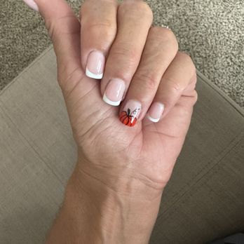 Le's Nail & Spa - Gel Hybrid w/French Manicure polish and hand painted pumpkin design. - Day Spas Near Me - Ventura, California Le's Nail & Spa - Gel Hybrid w/French Manicure polish and hand painted pumpkin design. - Day Spas Near Me - Ventura, California
