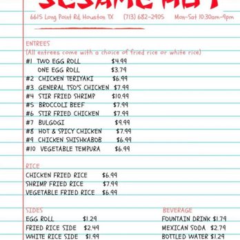 Sesame Hut - Menu Taken from the FB page. - Chinese Near Me - Houston, Texas Sesame Hut - Menu Taken from the FB page. - Chinese Near Me - Houston, Texas