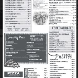 Koko's - Menu Spanish