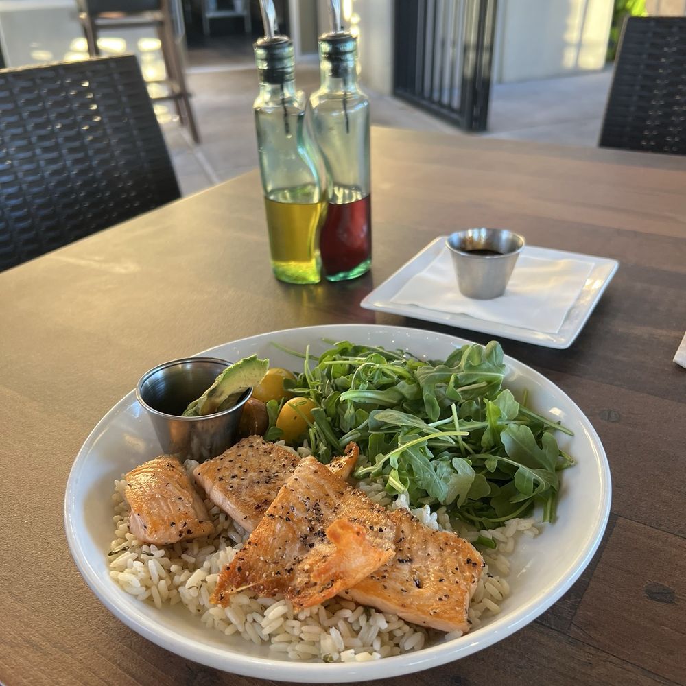 CraftWay Kitchen - Salmon on rice with salad - New American Near Me - Southlake, Texas