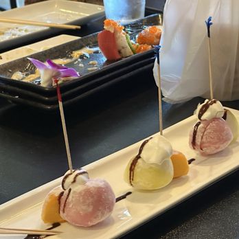 Kizuna Sushi - Complimentary dessert: ice cream mochi for our birthday celebration - Sushi Bars Near Me - San Jose, California Kizuna Sushi - Complimentary dessert: ice cream mochi for our birthday celebration - Sushi Bars Near Me - San Jose, California