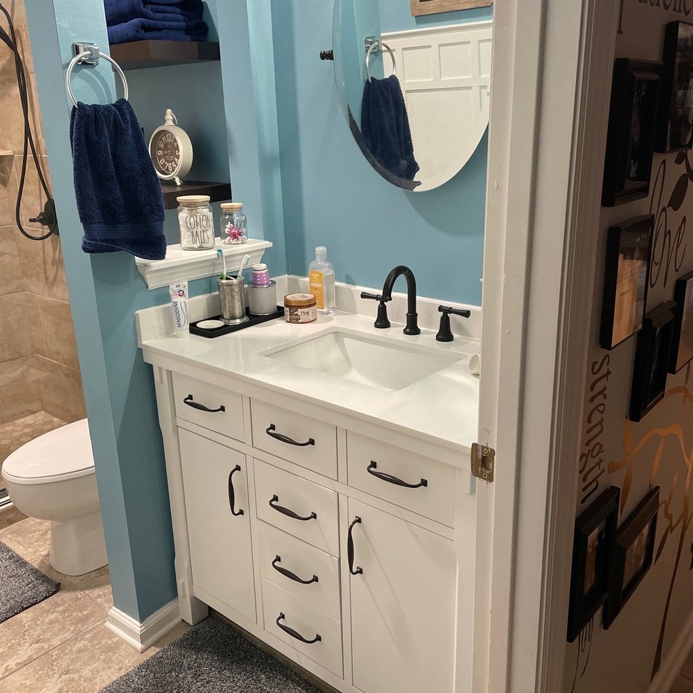 InExt Home Improvements - Removed old vanity and mirror. Replaced faucets and painted. - Handyman Near Me InExt Home Improvements - Removed old vanity and mirror. Replaced faucets and painted. - Handyman Near Me