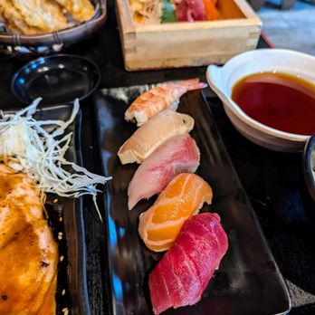 Wagaya - Westside - Dinner Set, Traditional. $23. Sashimi (6 pieces), tempura, miso soup, rice, nigiri (5 pieces) or California roll, salmon teriyaki (+$2). - Sushi Bars Near Me - Atlanta, Georgia