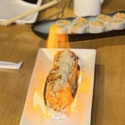 Flaming sushi roll! Flaming sushi roll!