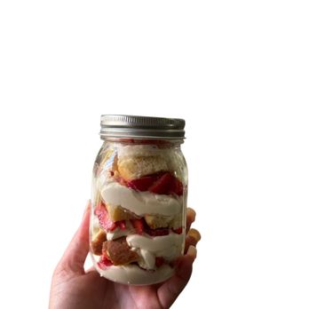 D’s Baked Goods - Vanilla cake with strawberry's with homemade whipped cream all in a jar! - Desserts Near Me