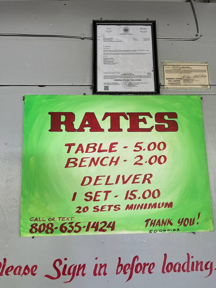 VERCOL TABLE RENTALS Updated October 2024 4323 Anonui St, Lihue