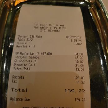 Ocean Prime - Check for 2 ppl - Cocktail Bars Near Me - Philadelphia, Pennsylvania