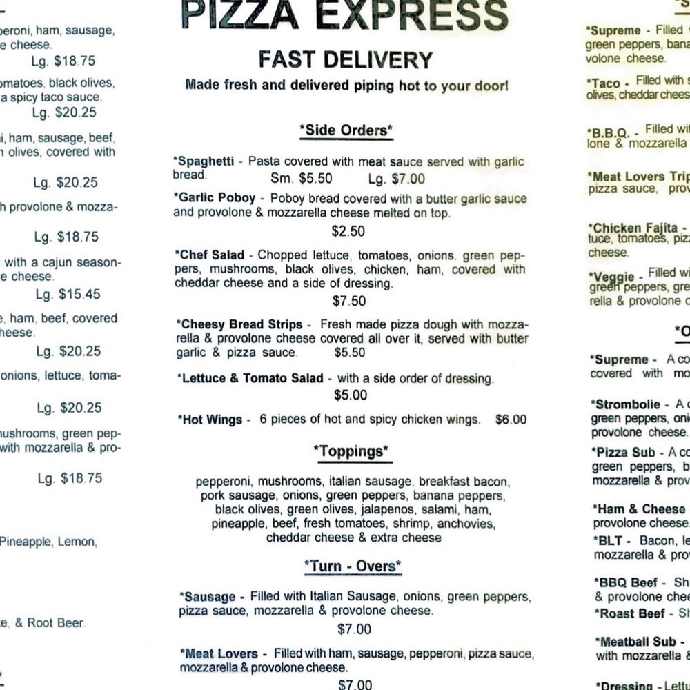 Pizza Express - Menu - Pizza Near Me - Chauvin, Louisiana Pizza Express - Menu - Pizza Near Me - Chauvin, Louisiana