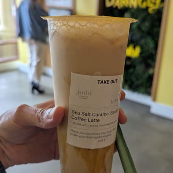Junbi Matcha & Tea - Irvine - Sea salt caramel banana coffee latte with less ice and less sweet - Bubble Tea Near Me - Irvine, California Junbi Matcha & Tea - Irvine - Sea salt caramel banana coffee latte with less ice and less sweet - Bubble Tea Near Me - Irvine, California
