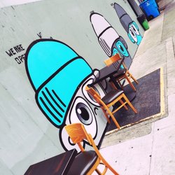 Mural on the side of the building.