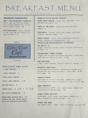 Menu photo 1 Cedar Creek Cafe Manton, MI