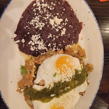 Meso Maya Comida y Copas - Chilaquiles Verde with black beans. - Mexican Near Me - Dallas, Texas Meso Maya Comida y Copas - Chilaquiles Verde with black beans. - Mexican Near Me - Dallas, Texas