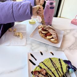 Avocado toast (no feta, so it's vegan) & strawberry croissant