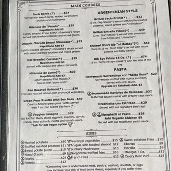 Bunbury - Main course menu - Argentine Near Me - Miami, Florida