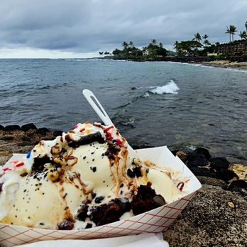 Riptides Shave Ice & Snacks - Ono Ice Cream Lava Bowl - Shaved Ice Near Me - Koloa, Hawaii