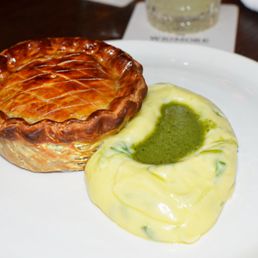 Ham and parsley pie and mash