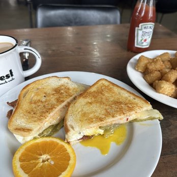 The Nest - Ortega Sandwich (sub bacon) and tots - Breakfast & Brunch Near Me - Atascadero, California The Nest - Ortega Sandwich (sub bacon) and tots - Breakfast & Brunch Near Me - Atascadero, California
