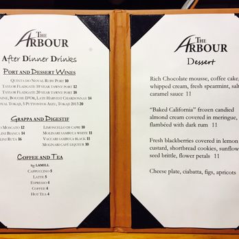 The Arbour - After dinner drinks & dessert menu - New American Near Me - Pasadena, California The Arbour - After dinner drinks & dessert menu - New American Near Me - Pasadena, California