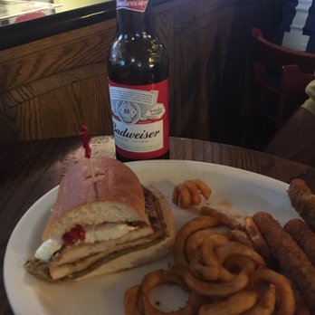 Sun Tavern - Napoli sandwich with curly fries and a side of Bud! - Italian Near Me - Roselle Park, New Jersey