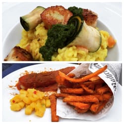 Röhms Deli - Sanfranrisotto mit Jakobsmuscheln und Currywurst mit Süßkartoffelpommes