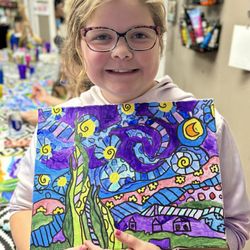 Creative Arts Studio - Interpretation of Romero Britto's "My Starry Night," inspired by VanGogh.