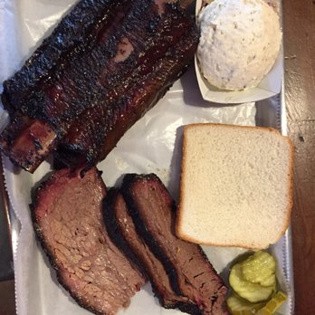 CorkScrew BBQ - Combo of lean and juicy brisket, potato salad and GIANT beef rib. - Barbeque Near Me - Spring, Texas