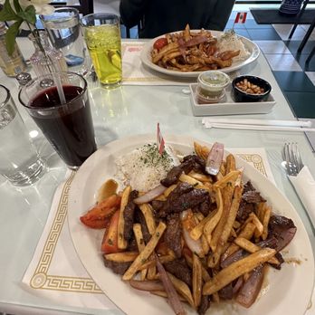 Andes Peruvian Cuisine - Lomo soltado, pollo soltado, purple corn drink and Peruvian kola - Peruvian Near Me - Phoenix, Arizona