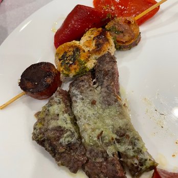 Cafe Ba-Ba-Reeba! - Prime Skirt Steak with Chimichurri* and Skewered Chicken & Chorizo Sausage - Spanish Near Me - Chicago, Illinois Cafe Ba-Ba-Reeba! - Prime Skirt Steak with Chimichurri* and Skewered Chicken & Chorizo Sausage - Spanish Near Me - Chicago, Illinois