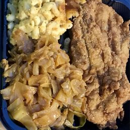 Fish with Mac and Cheese and Cabbage