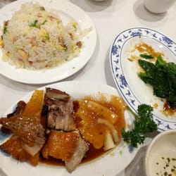 King of Kings Seafood Restaurant - Fried rice, roasted duck, and veggies.