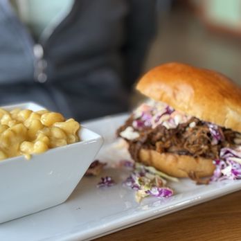 Georgia's Restaurant - Pulled Pork Sandwich with Mac & Cheese - Soul Food Near Me - Eastvale, California Georgia's Restaurant - Pulled Pork Sandwich with Mac & Cheese - Soul Food Near Me - Eastvale, California