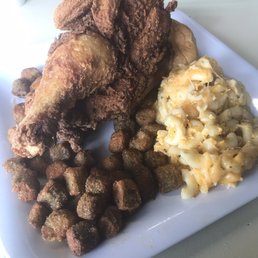 Fried chicken with okra and Mac and cheese Fried chicken with okra and Mac and cheese