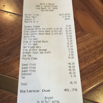 Saint & Second - Manager had to comp the meals because they kept screwing up the order. He even looked frustrated at his staff. - New American Near Me - Long Beach, California Saint & Second - Manager had to comp the meals because they kept screwing up the order. He even looked frustrated at his staff. - New American Near Me - Long Beach, California