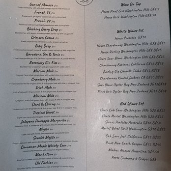 COVE - Cocktail and wine list - March 2023 - Sports Bars Near Me - Olympia, Washington