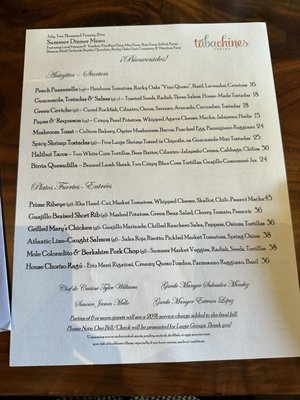 Menu photo 1 Tabachines Cocina Fresno, CA