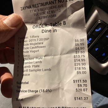 Zayna Mediterranean - Receipt - Mediterranean Near Me - Tucson, Arizona Zayna Mediterranean - Receipt - Mediterranean Near Me - Tucson, Arizona