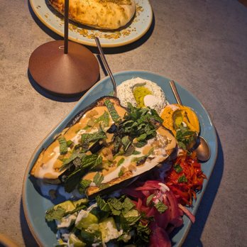 Valley Goat - eggplant main with pita - New American Near Me - Sunnyvale, California