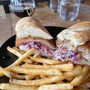 Monkless Belgian Ales - Schnitzel sando.  Tasty but could use more mustard. - Belgian Near Me - Bend, Oregon