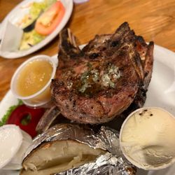 Tack Room Restaurant & Bar - Two Grilled pork chops, baked, potato and applesauce