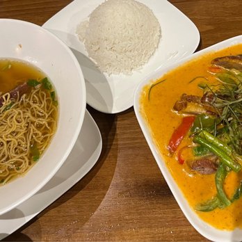 Smiley Thai and Sushi - Wonton egg noodle soup & duck with Penang sauce really good. - Thai Near Me - Mount Juliet, Tennessee