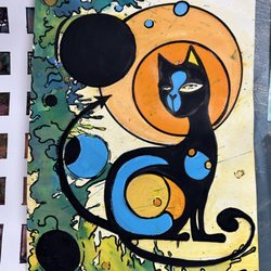 Art Departure - Cool cat mixed media painting