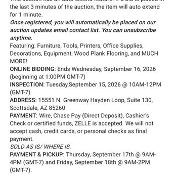 Haute Plank - Additional details of the auction, including the address and pickup location, which is the same address this company is listed at. - Building Supplies Near Me - Scottsdale, Arizona