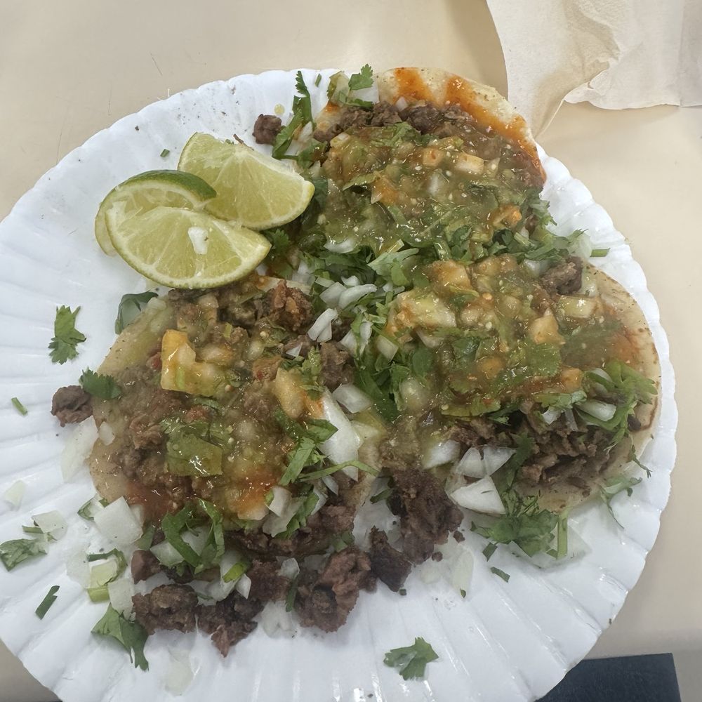 Carne asada street tacos with the works. Carne asada street tacos with the works.